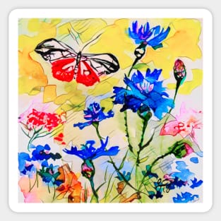 Corn Flowers and Butterflies Bright Summer Dress Sticker